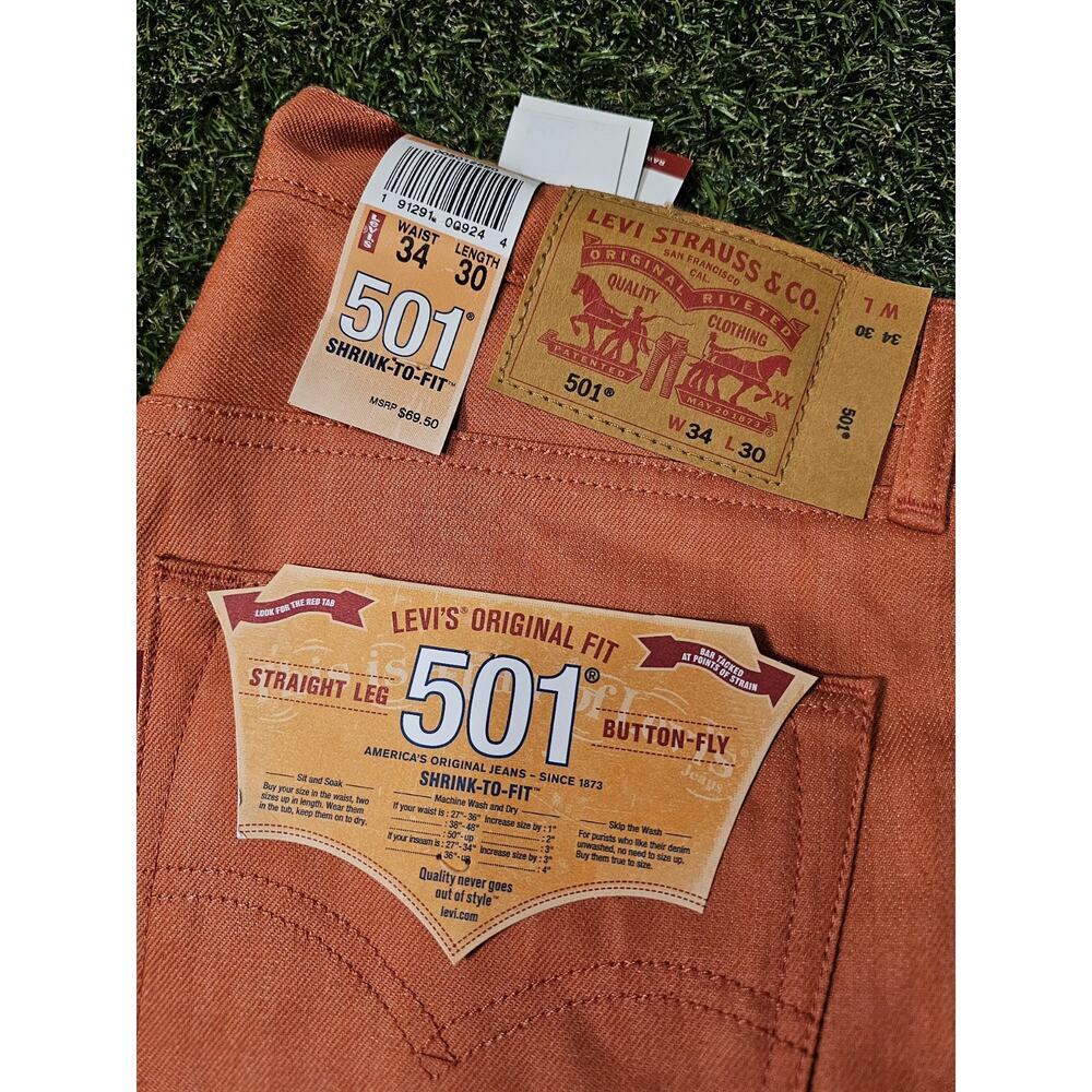LEVI'S 501 Jeans NWT Button Fly Shrink to Fit Pink Coral Straight Mens 34 x 30 - Picture 2 of 9